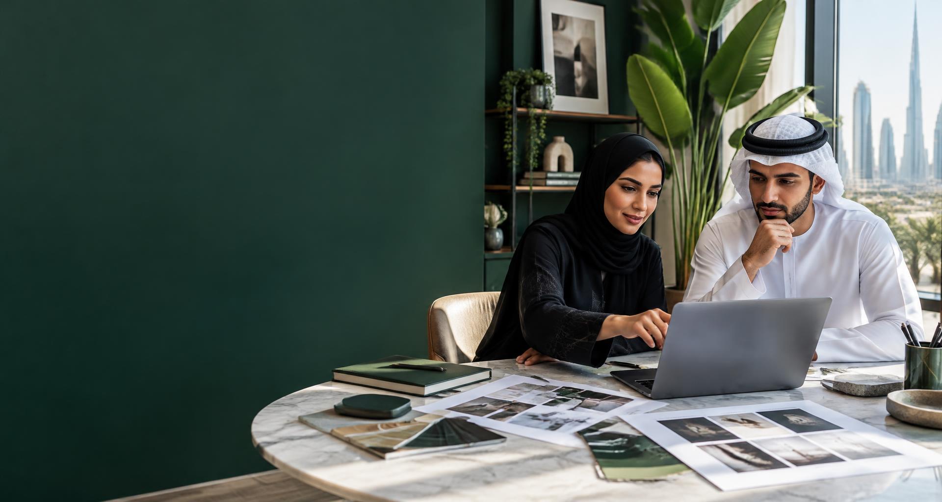 Two professionals reviewing design work in Dubai
